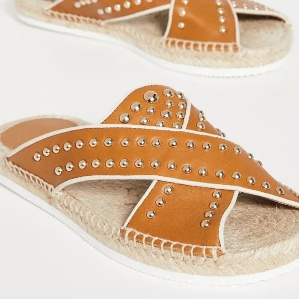 🆕 SEE BY CHLOE Pia Studded Slides Espadrille Sandals Tan 7 - Picture 2 of 9